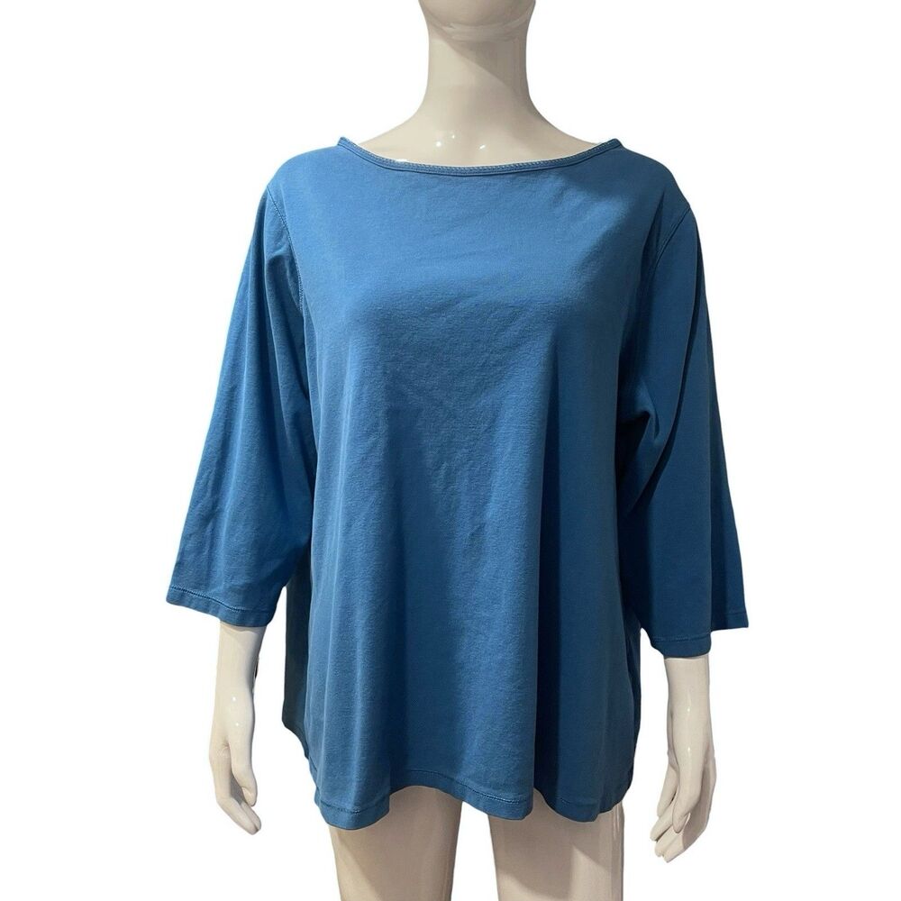 Avenue Top Women Plus Sz 26/28 Blue Shirt Pullover Minimalist Stretch 3/4 Sleeve